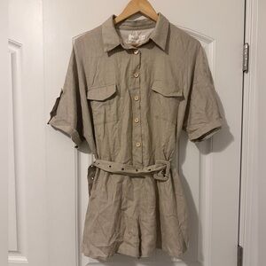 Mable Light Tan Linen Romper